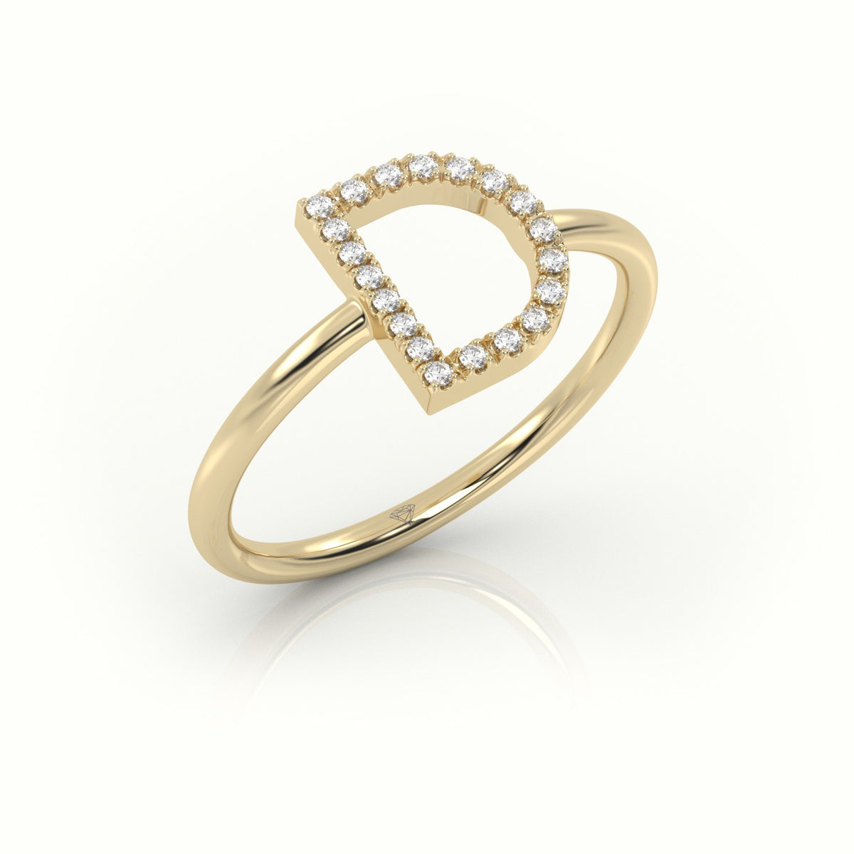 Round Cut Diamonds “D” Initials Monogram Alphabet Ring — Yellow Gold