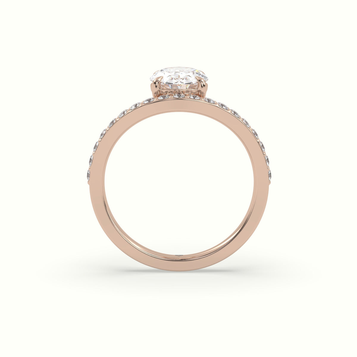 Oval Diamond Solitaire Curved Pavé Engagement Ring — Rose Gold