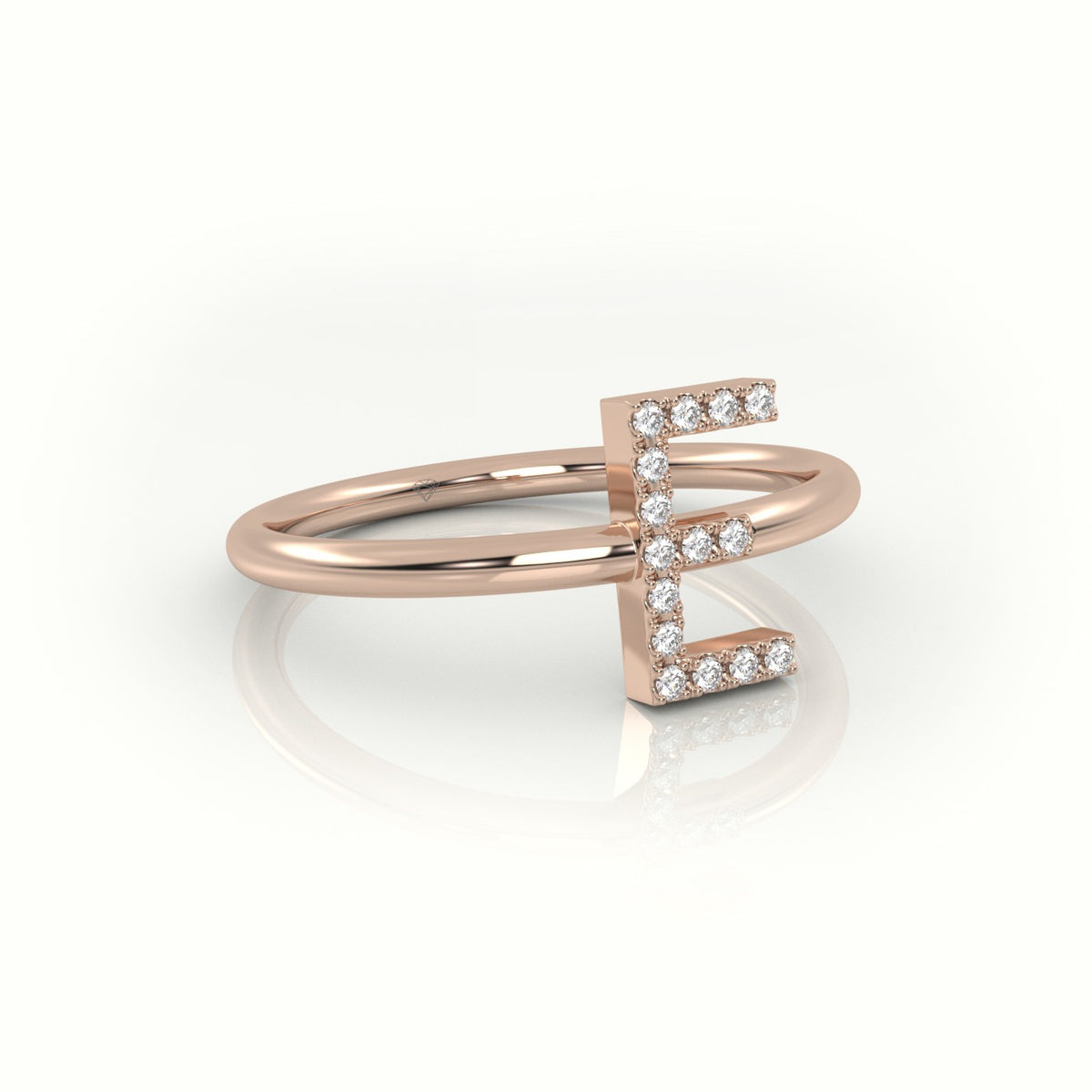 Round Cut Diamonds “E” Initials Monogram Alphabet Ring — Rose Gold