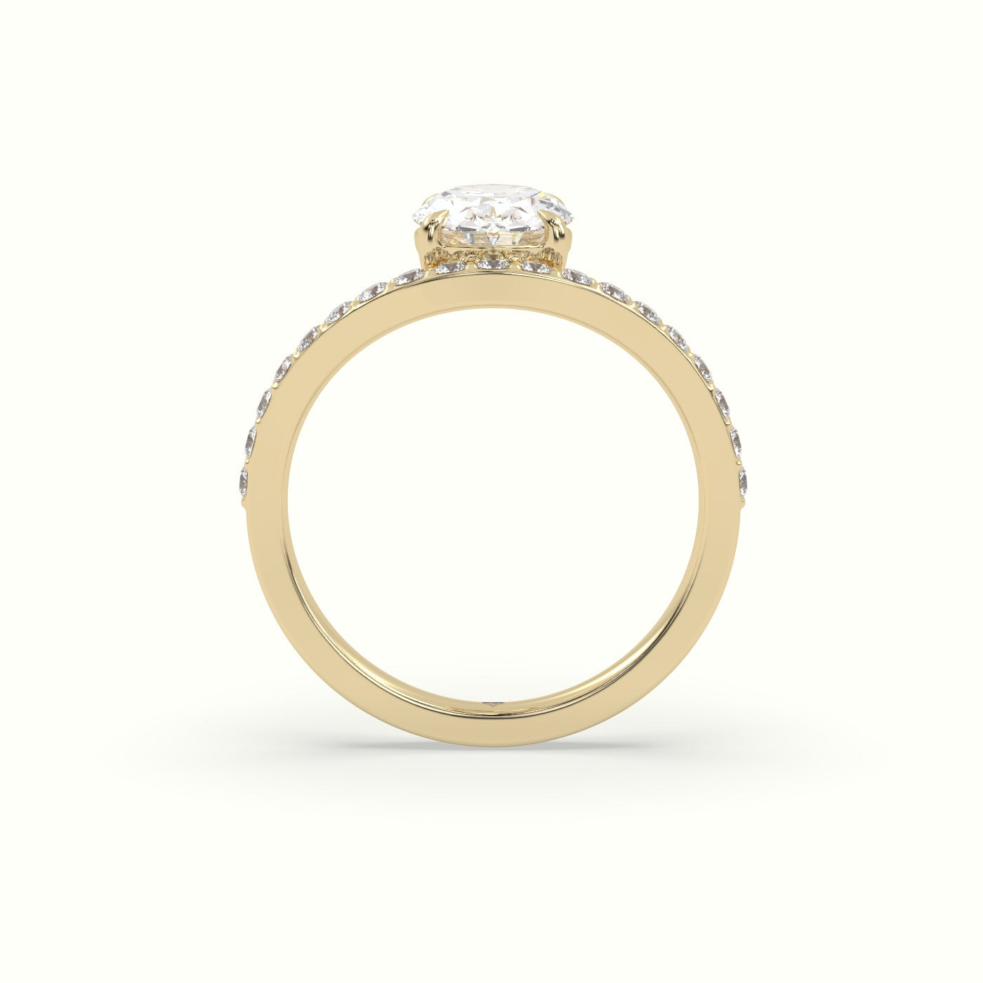 Oval Diamond Solitaire Curved Pavé Engagement Ring — Yellow Gold