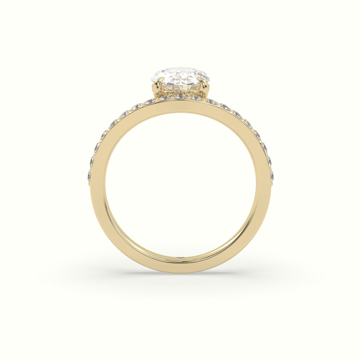 Oval Diamond Solitaire Curved Pavé Engagement Ring — Yellow Gold