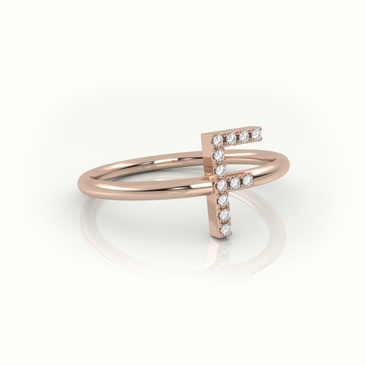 Round Cut Diamonds “F” Initials Monogram Alphabet Ring — Rose Gold