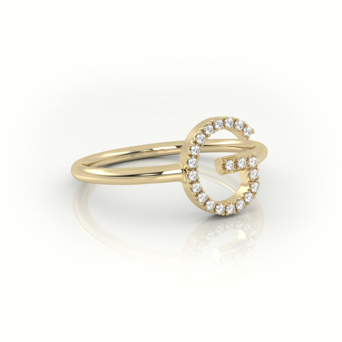 Round Cut Diamonds “G” Initials Monogram Alphabet Ring — Yellow Gold
