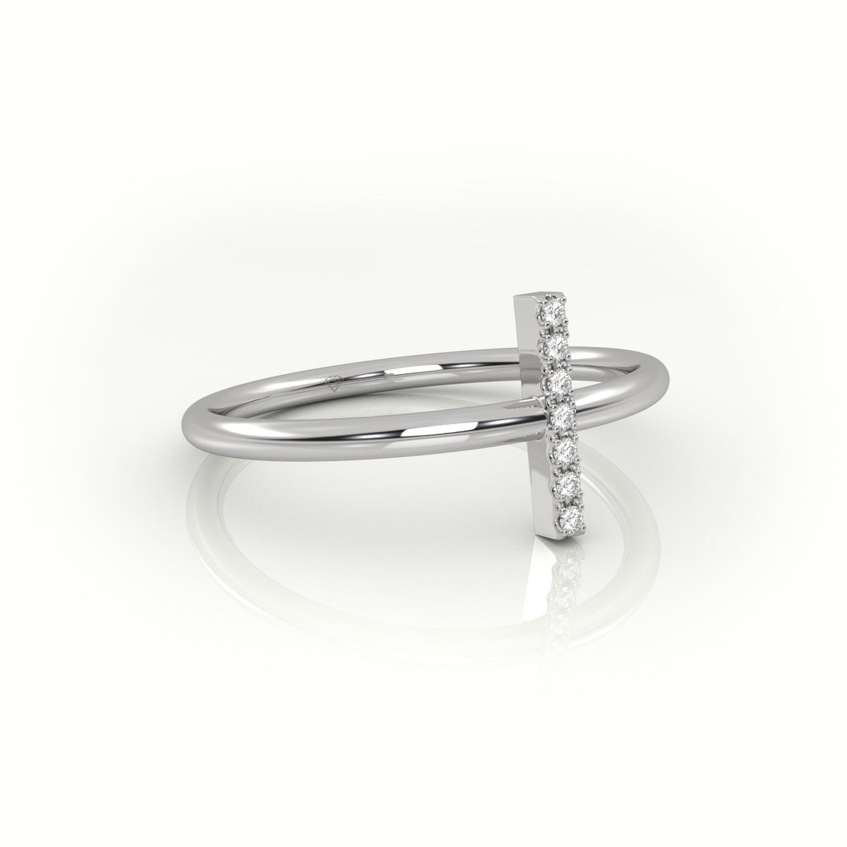 Round Cut Diamonds “I” Initials Monogram Alphabet Ring — White Gold