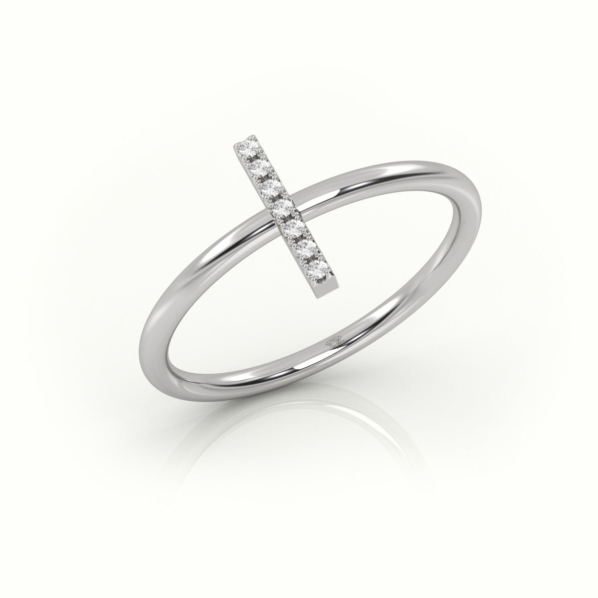 Round Cut Diamonds “I” Initials Monogram Alphabet Ring — White Gold