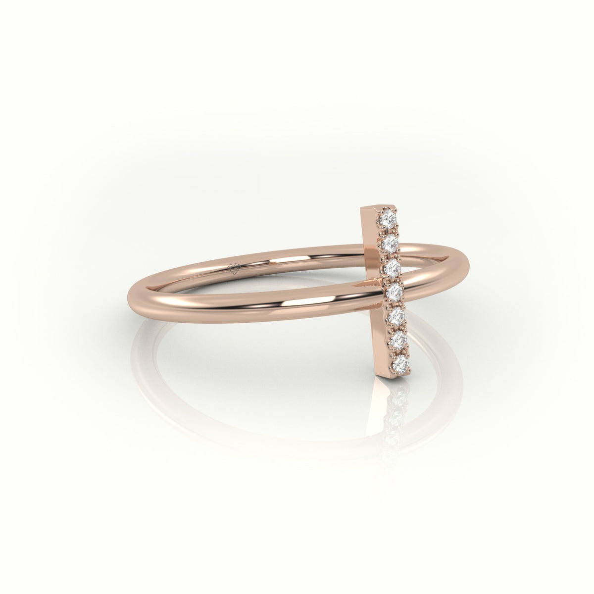 Round Cut Diamonds “I” Initials Monogram Alphabet Ring — Rose Gold