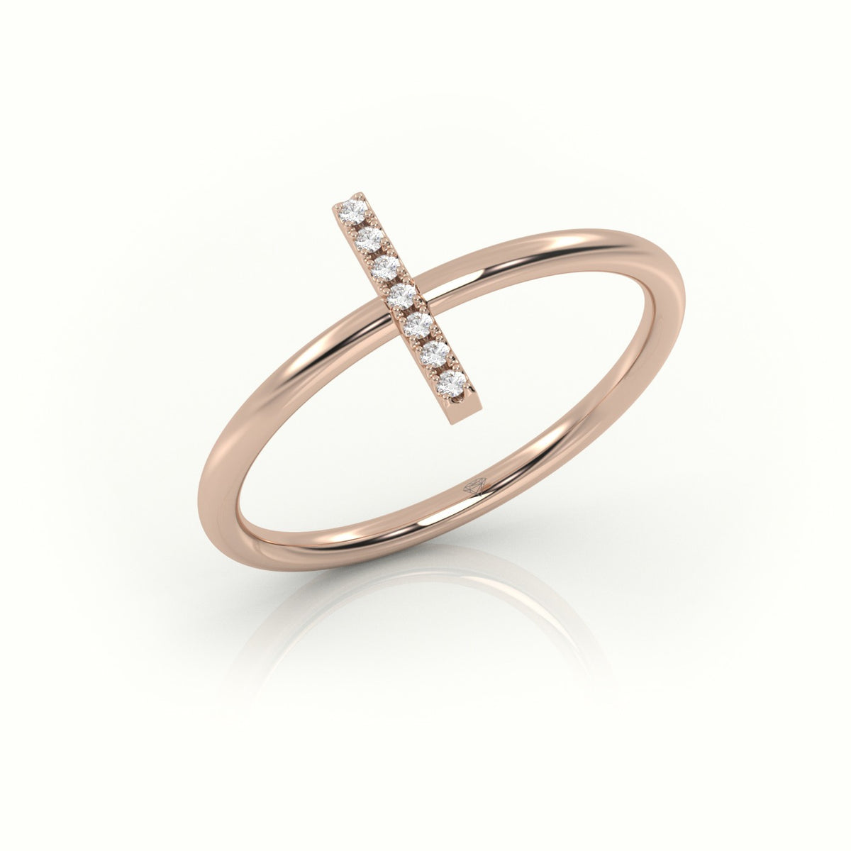 Round Cut Diamonds “I” Initials Monogram Alphabet Ring — Rose Gold