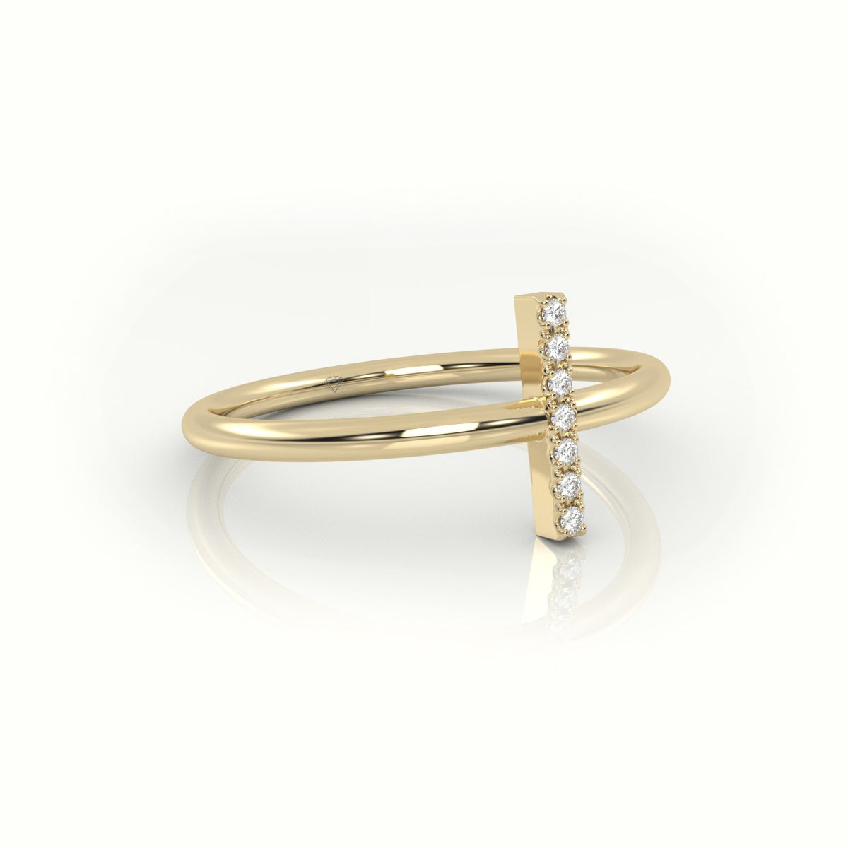 Round Cut Diamonds “I” Initials Monogram Alphabet Ring — Yellow Gold
