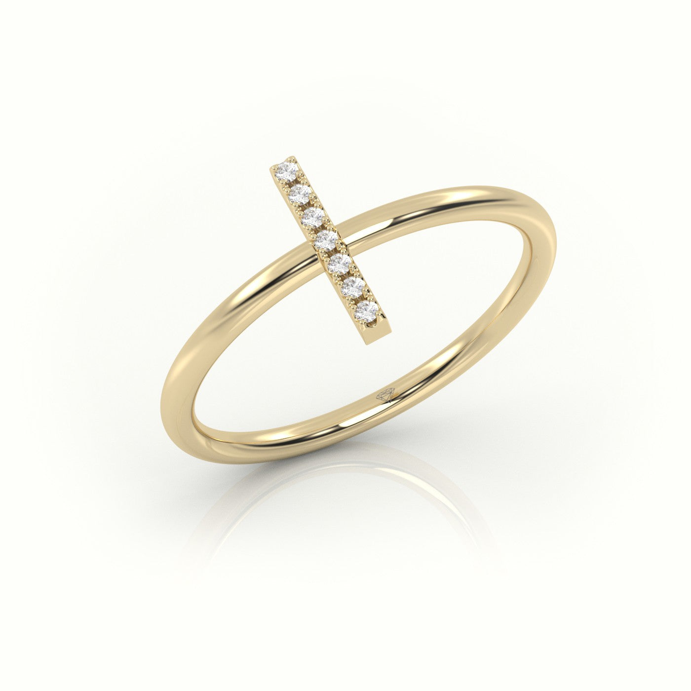 Round Cut Diamonds “I” Initials Monogram Alphabet Ring — Yellow Gold