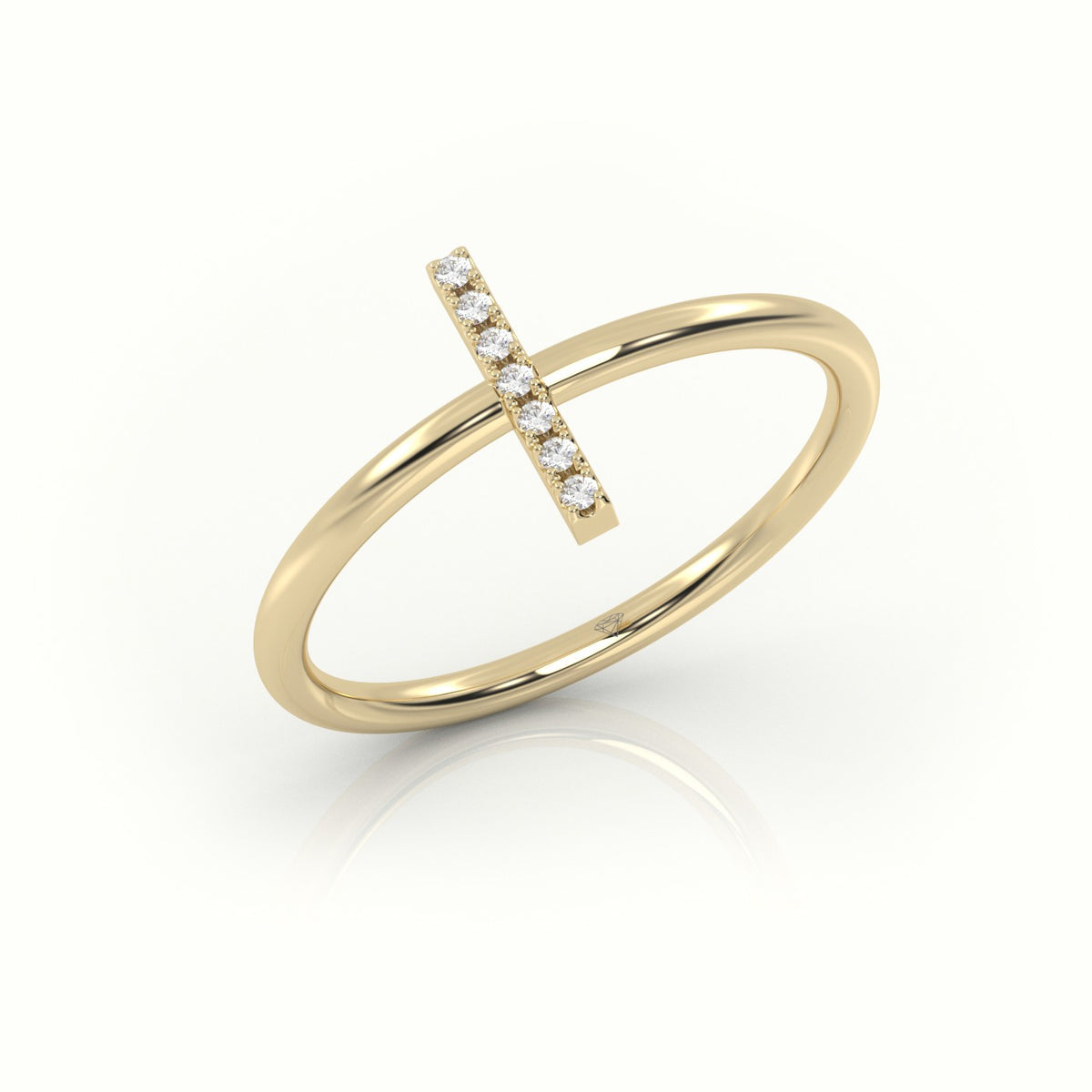 Round Cut Diamonds “I” Initials Monogram Alphabet Ring — Yellow Gold
