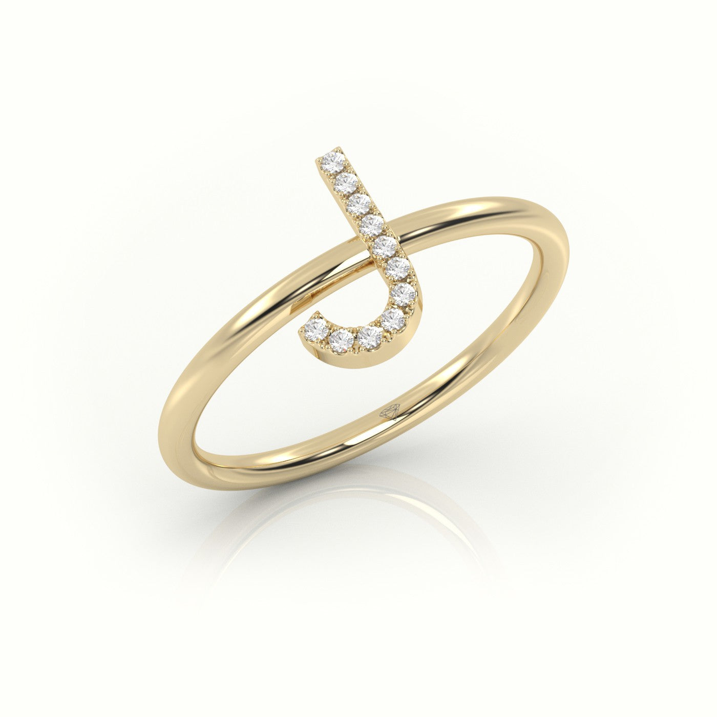 Round Cut Diamonds “J” Initials Monogram Alphabet Ring — Yellow Gold