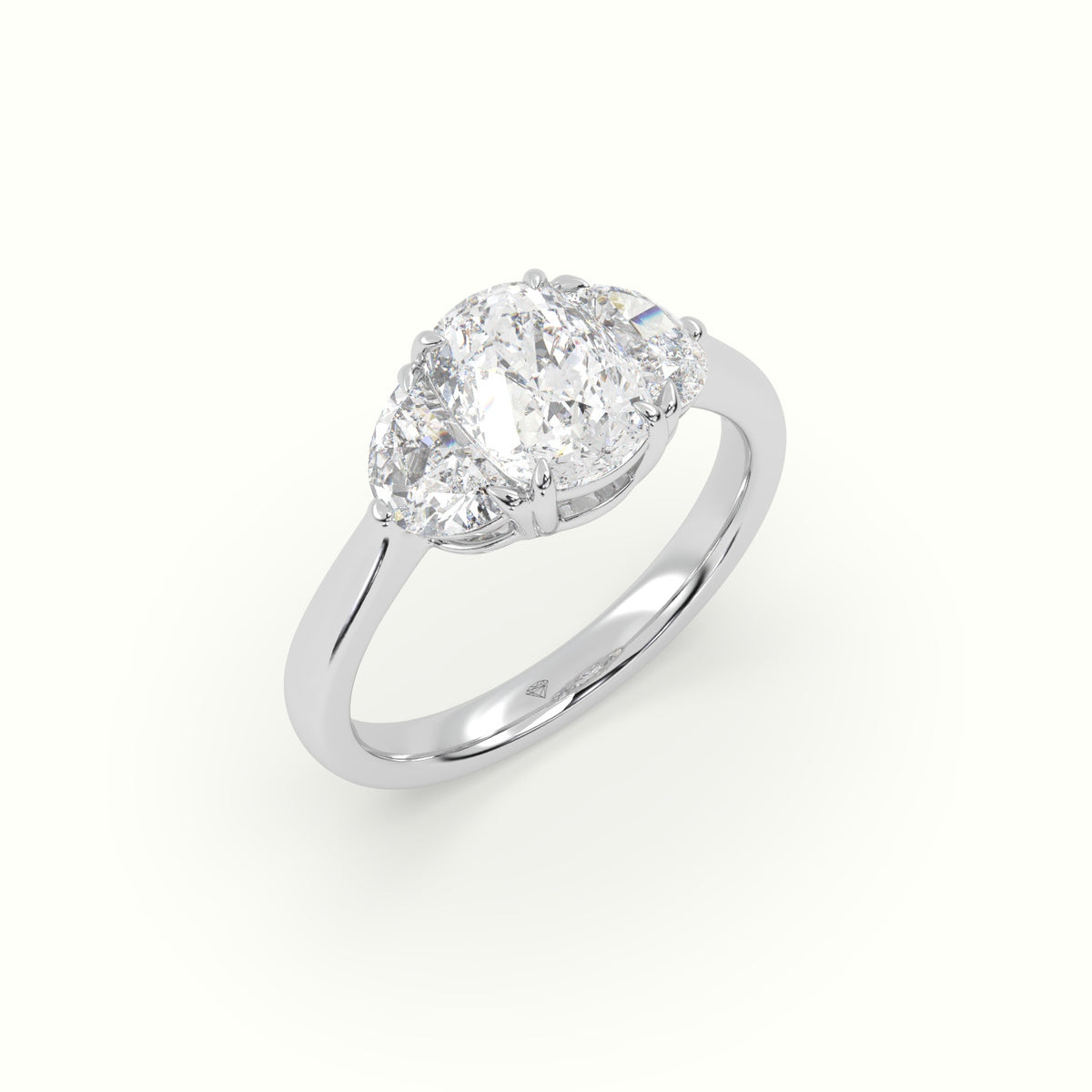 Cushion Diamond Trilogy Half Moon Engagement Ring — White Gold