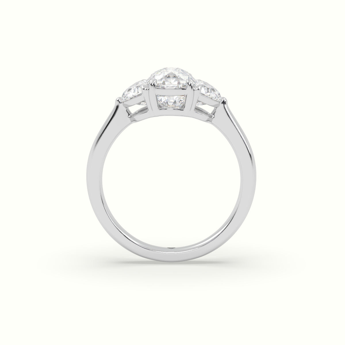 Cushion Diamond Trilogy Half Moon Engagement Ring — White Gold