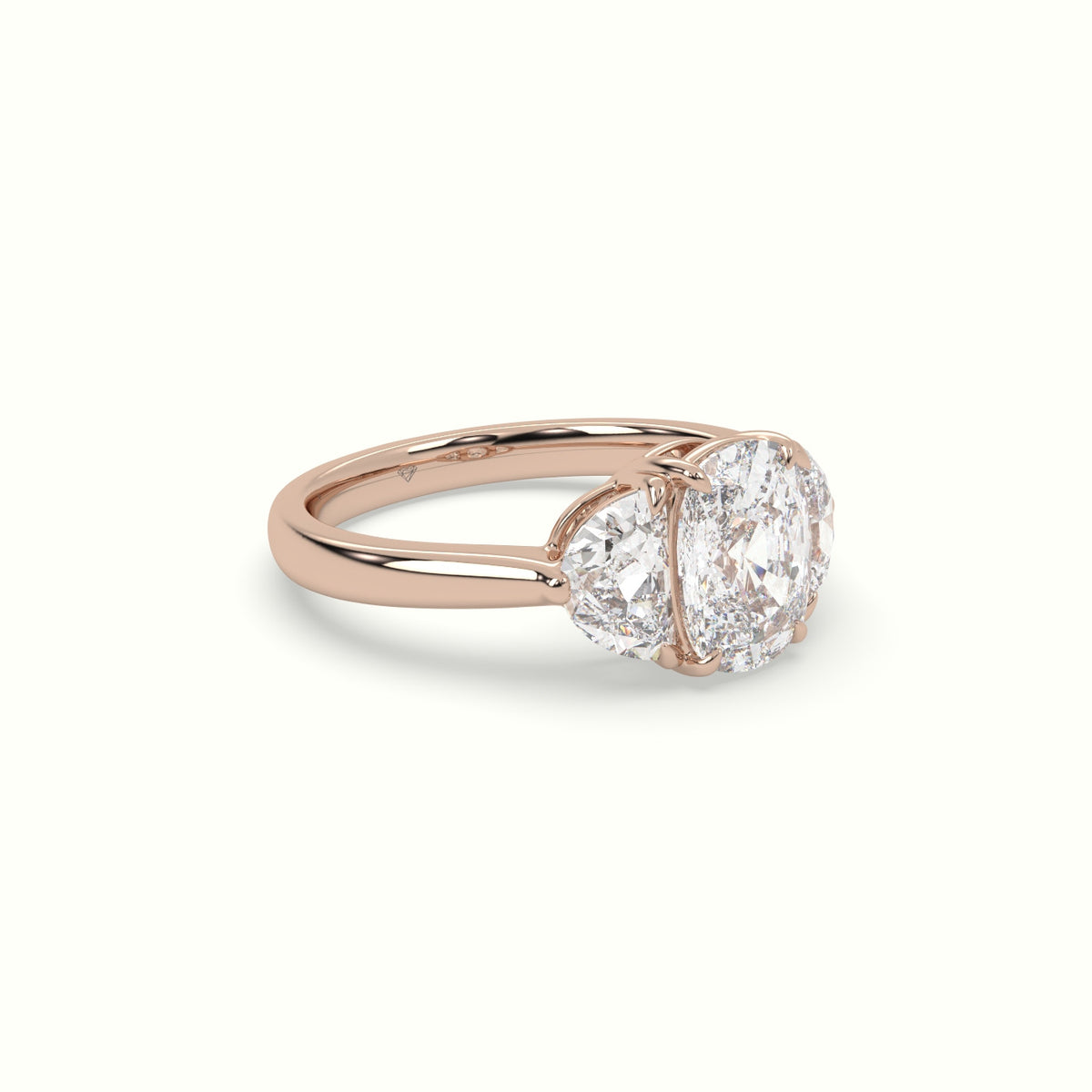 Cushion Diamond Trilogy Half Moon Engagement Ring — Rose Gold