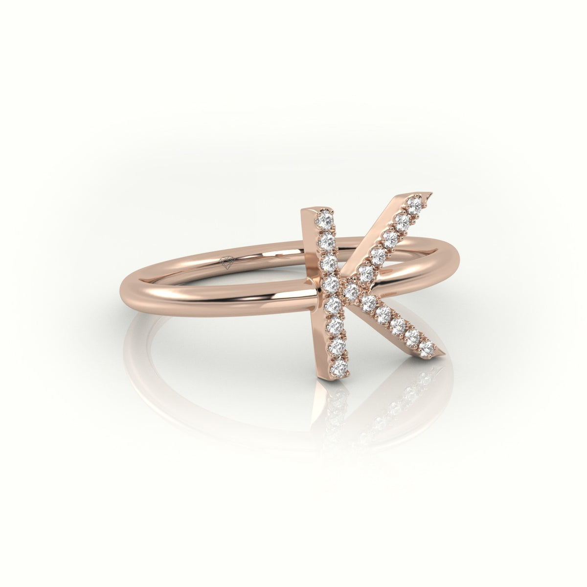 Round Cut Diamonds “K” Initials Monogram Alphabet Ring — Rose Gold