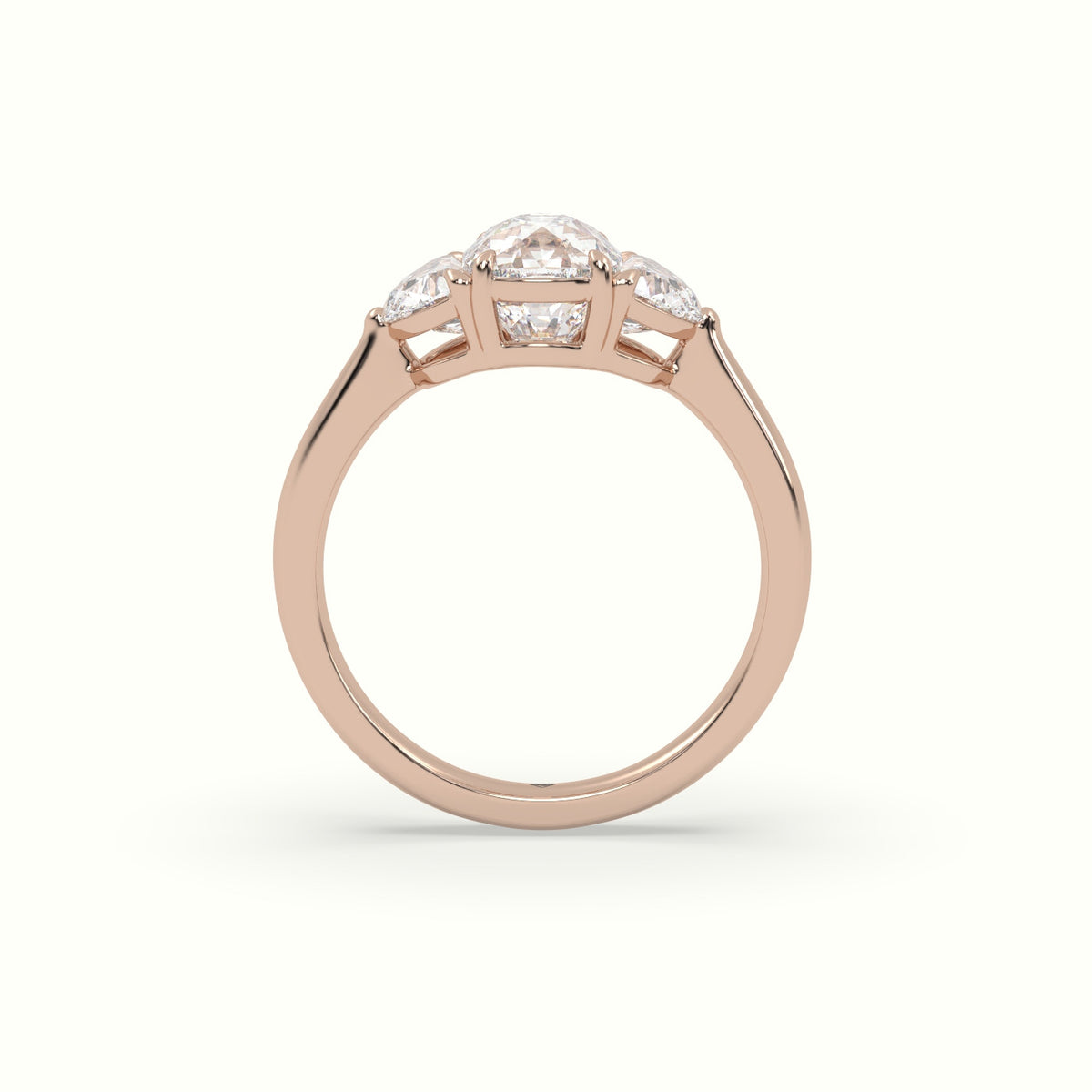 Cushion Diamond Trilogy Half Moon Engagement Ring — Rose Gold