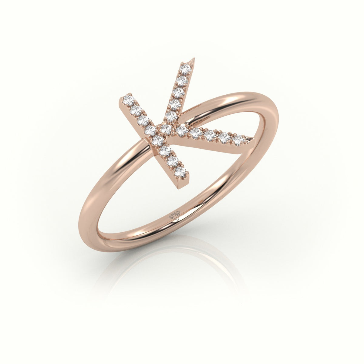 Round Cut Diamonds “K” Initials Monogram Alphabet Ring — Rose Gold