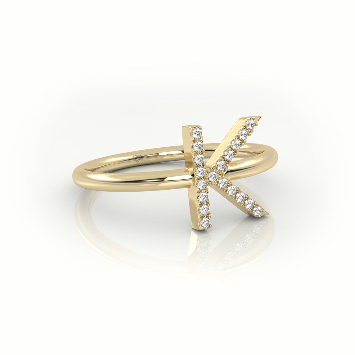 Round Cut Diamonds “K” Initials Monogram Alphabet Ring — Yellow Gold