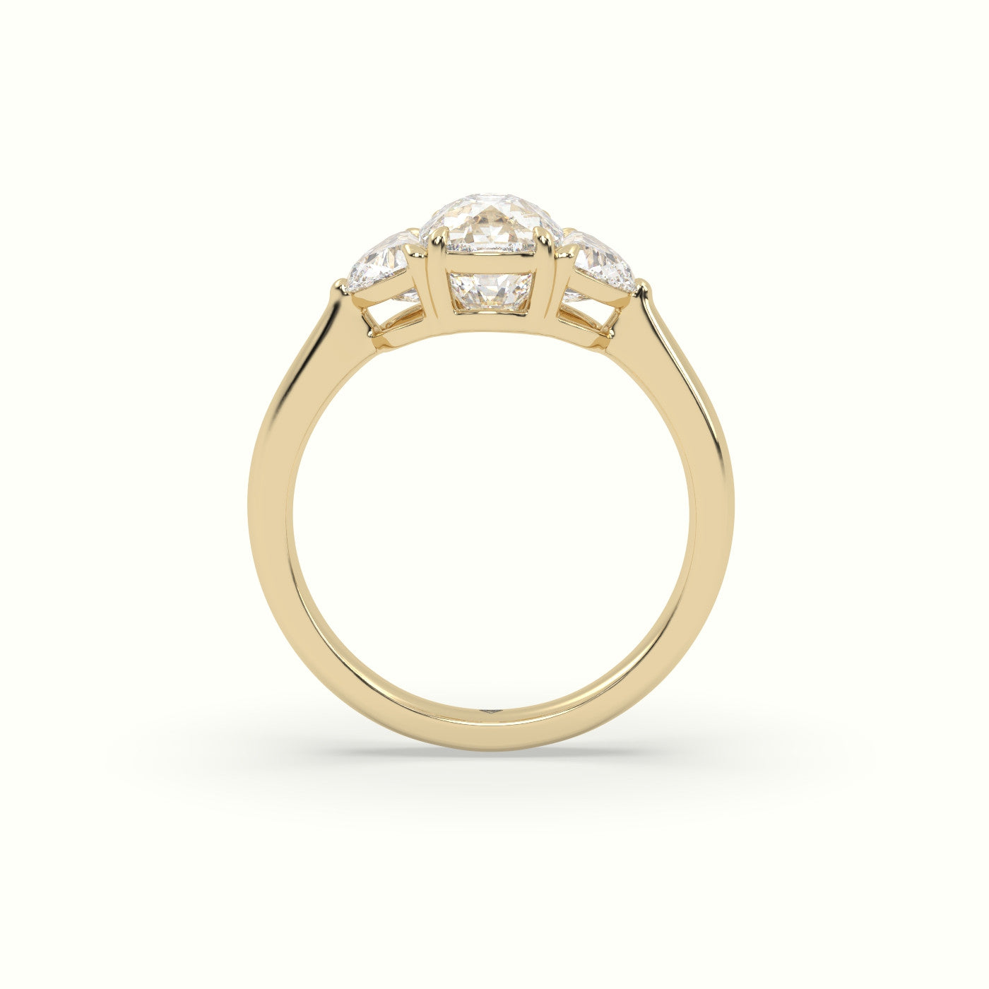 Cushion Diamond Trilogy Half Moon Engagement Ring — Yellow Gold