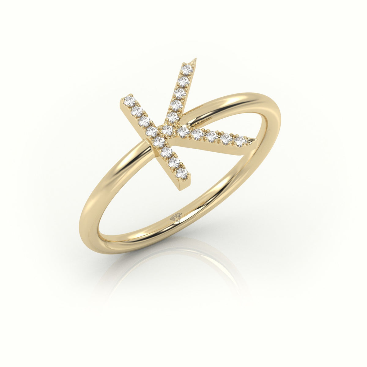 Round Cut Diamonds “K” Initials Monogram Alphabet Ring — Yellow Gold