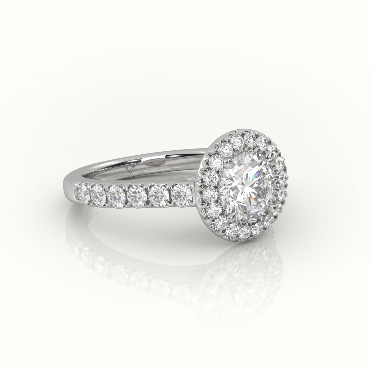 Round-Cut-Diamond 4 Prongs Halo Scallop Setting Engagement Ring — White Gold