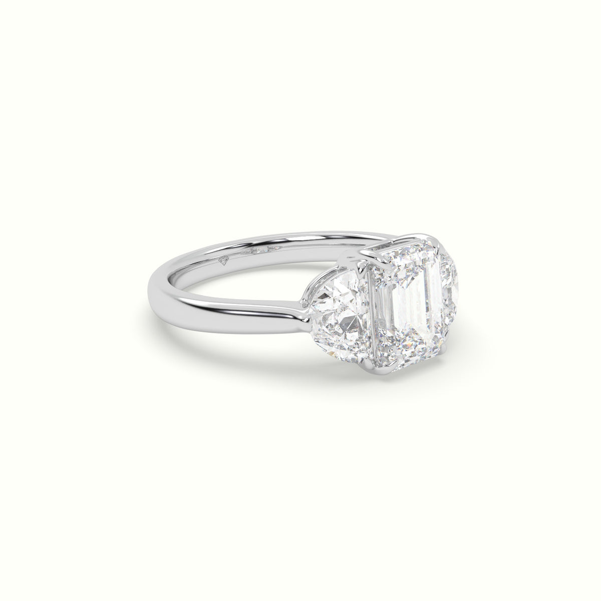 Emerald Diamond Trilogy Half Moon Engagement Ring — White Gold