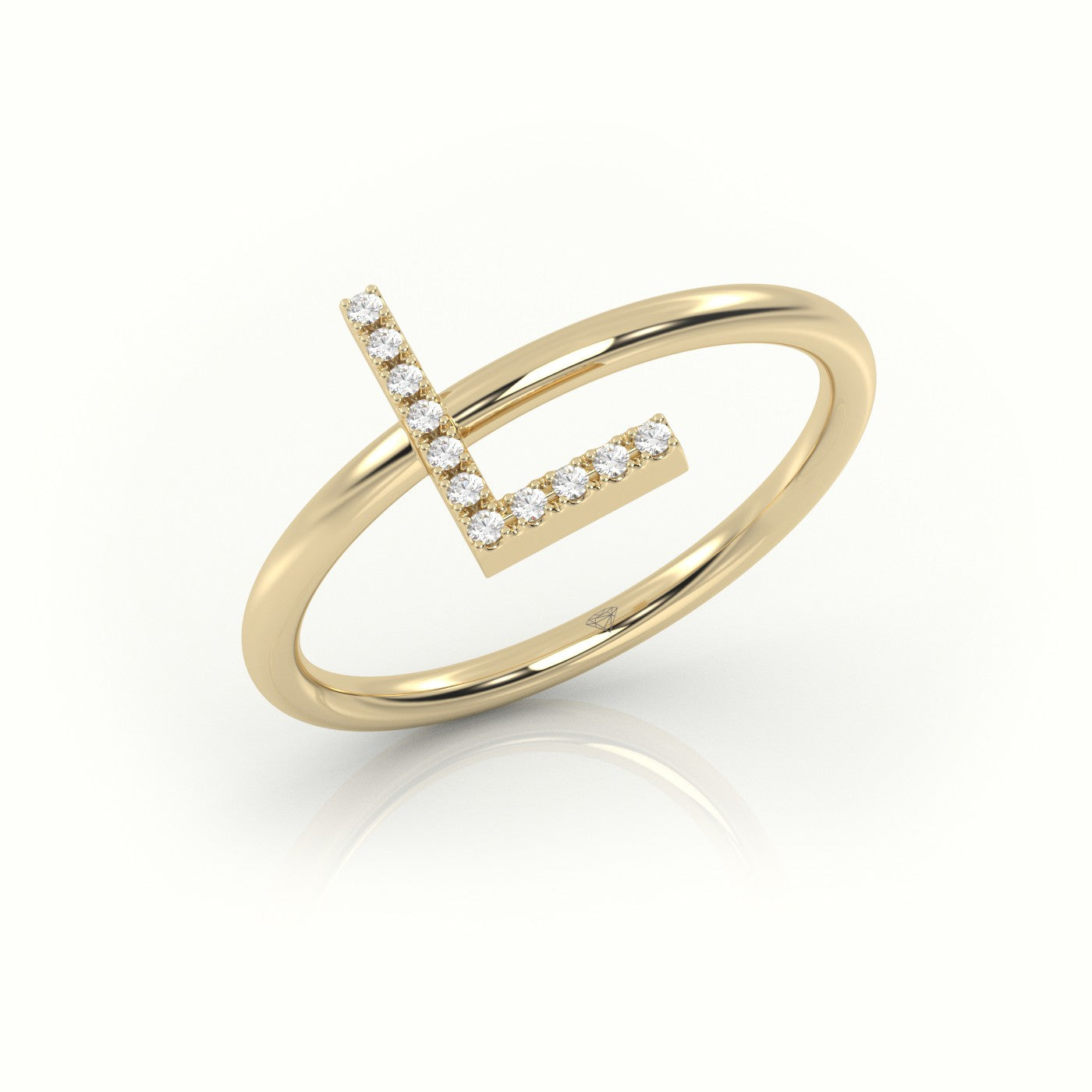 Round Cut Diamonds “L” Initials Monogram Alphabet Ring — Yellow Gold