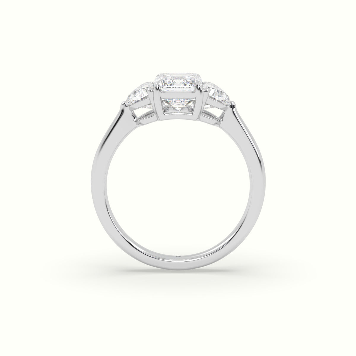 Emerald Diamond Trilogy Half Moon Engagement Ring — White Gold