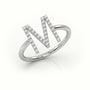 Round Cut Diamonds “M” Initials Monogram Alphabet Ring — White Gold