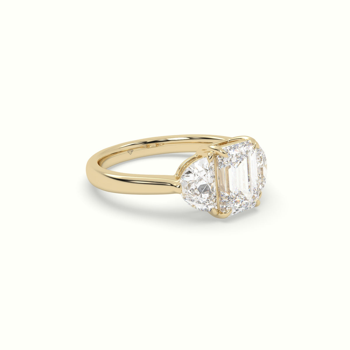 Emerald Diamond Trilogy Half Moon Engagement Ring — Yellow Gold
