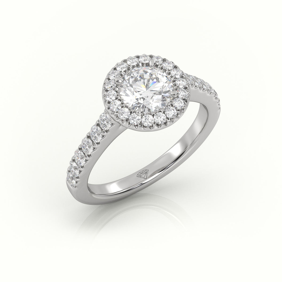Round-Cut-Diamond 4 Prongs Halo Scallop Setting Engagement Ring — White Gold