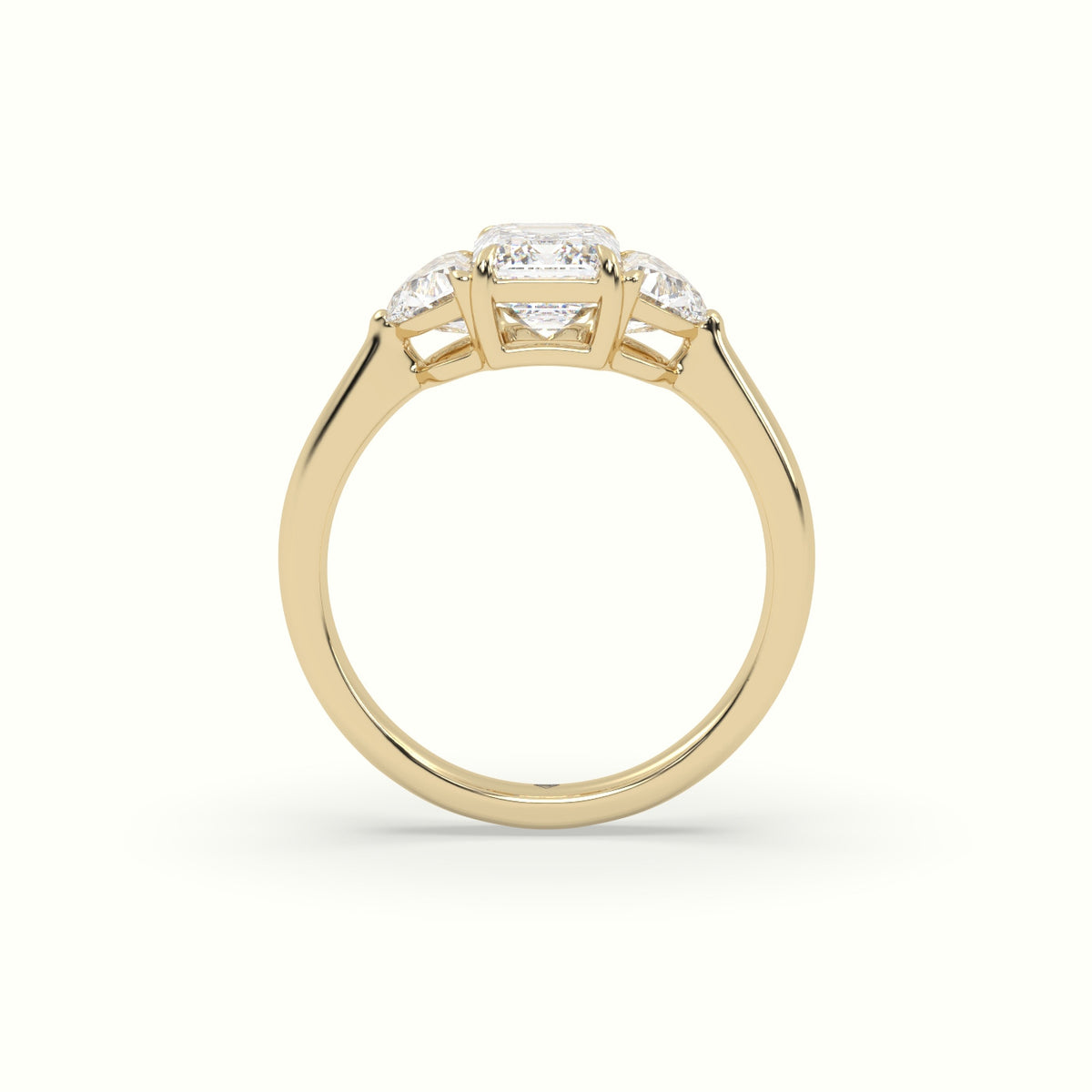 Emerald Diamond Trilogy Half Moon Engagement Ring — Yellow Gold