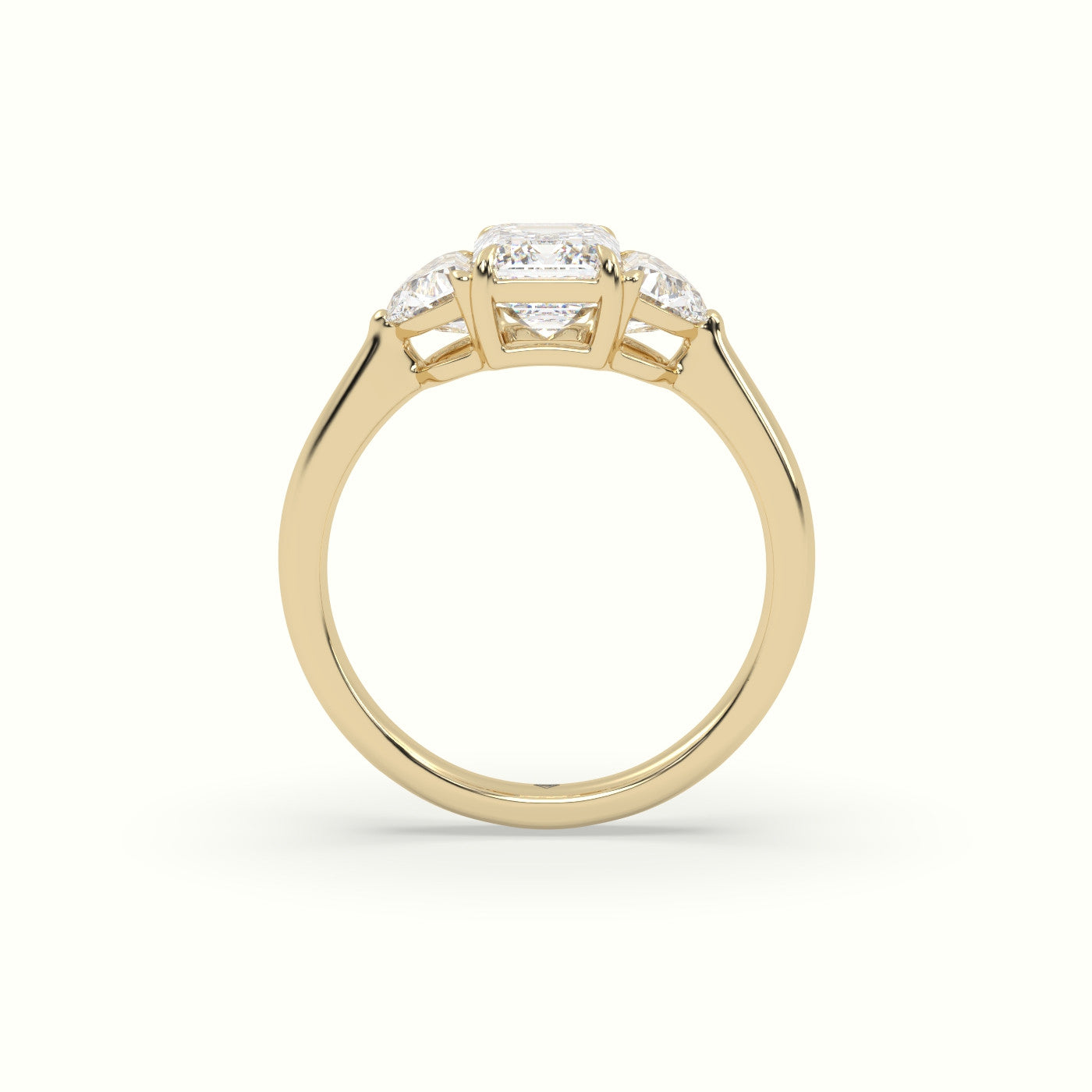 Emerald Diamond Trilogy Half Moon Engagement Ring — Yellow Gold