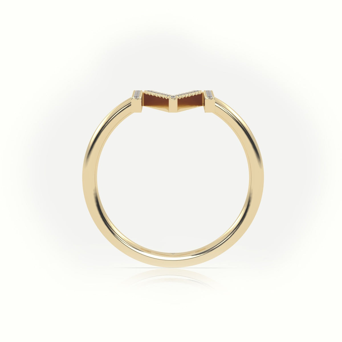 Round Cut Diamonds “M” Initials Monogram Alphabet Ring — Yellow Gold