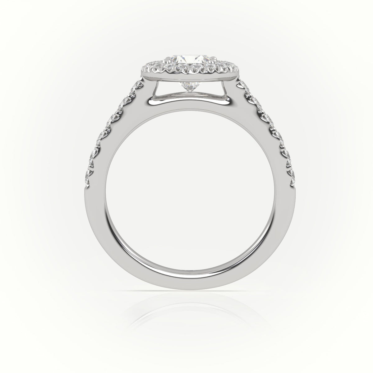Round-Cut-Diamond 4 Prongs Halo Scallop Setting Engagement Ring — White Gold