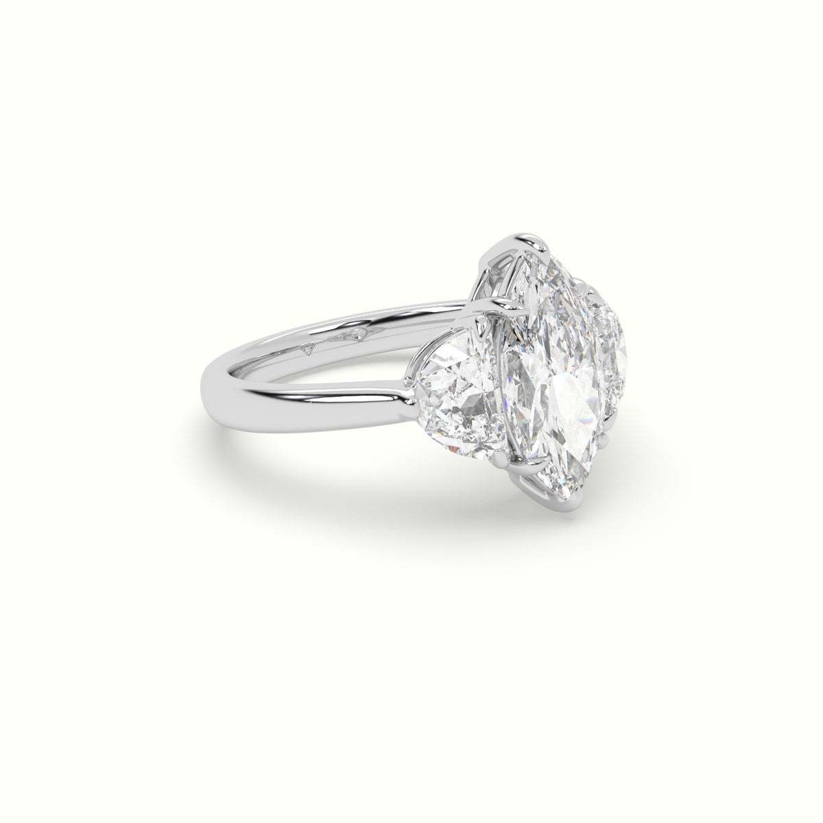 Marquise Diamond Trilogy Half Moon Engagement Ring — White Gold