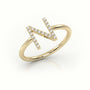 Round Cut Diamonds “N” Initials Monogram Alphabet Ring — Yellow Gold