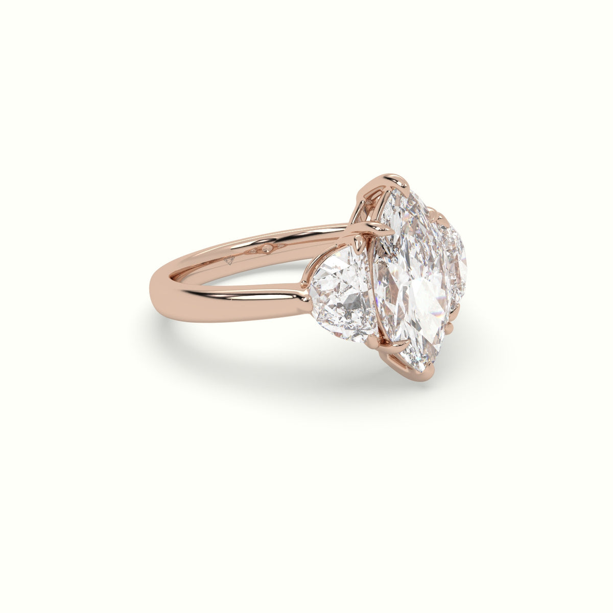 Marquise Diamond Trilogy Half Moon Engagement Ring — Rose Gold