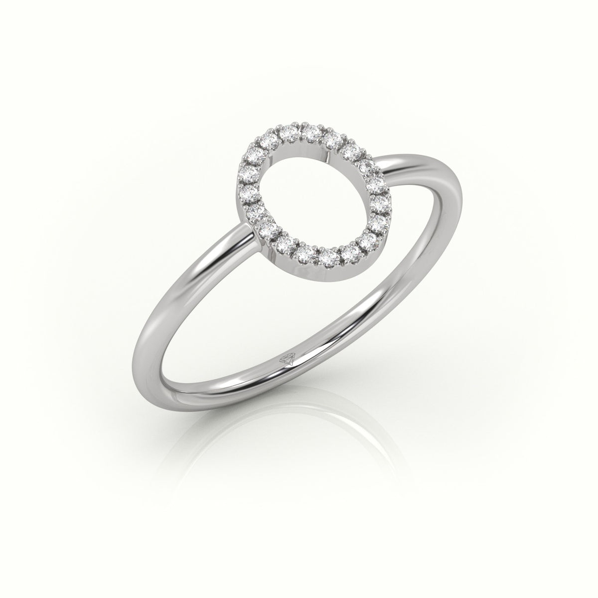 Round Cut Diamonds “O” Initials Monogram Alphabet Ring — White Gold