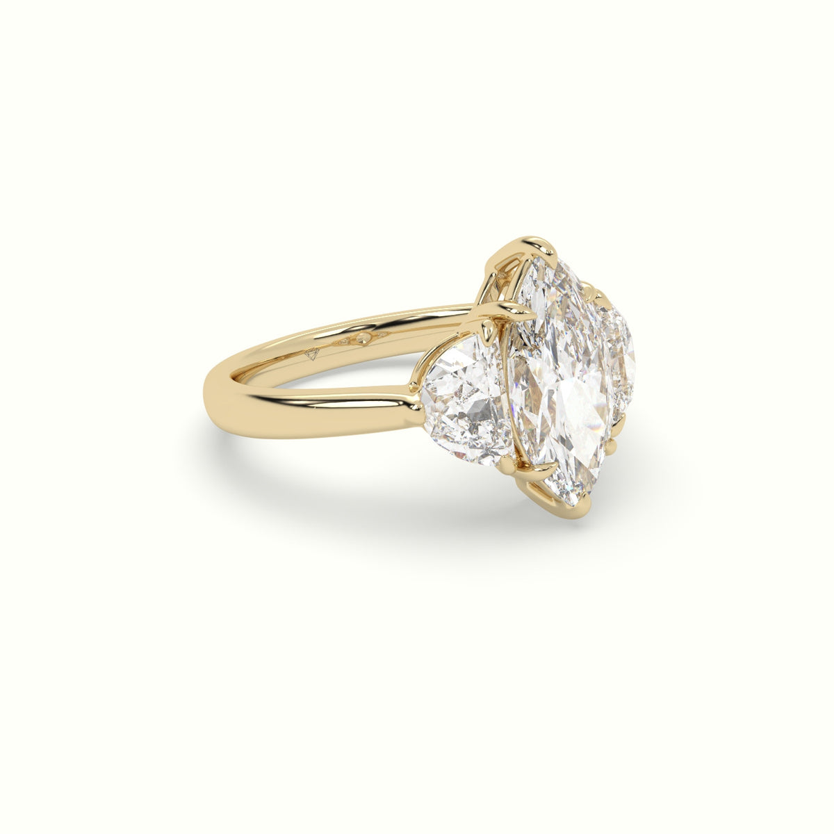 Marquise Diamond Trilogy Half Moon Engagement Ring — Yellow Gold