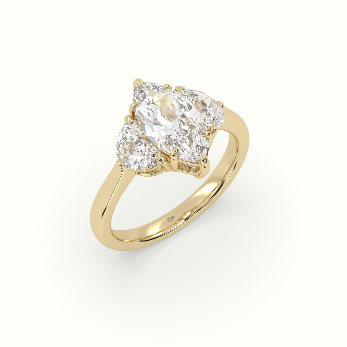 Marquise Diamond Trilogy Half Moon Engagement Ring — Yellow Gold