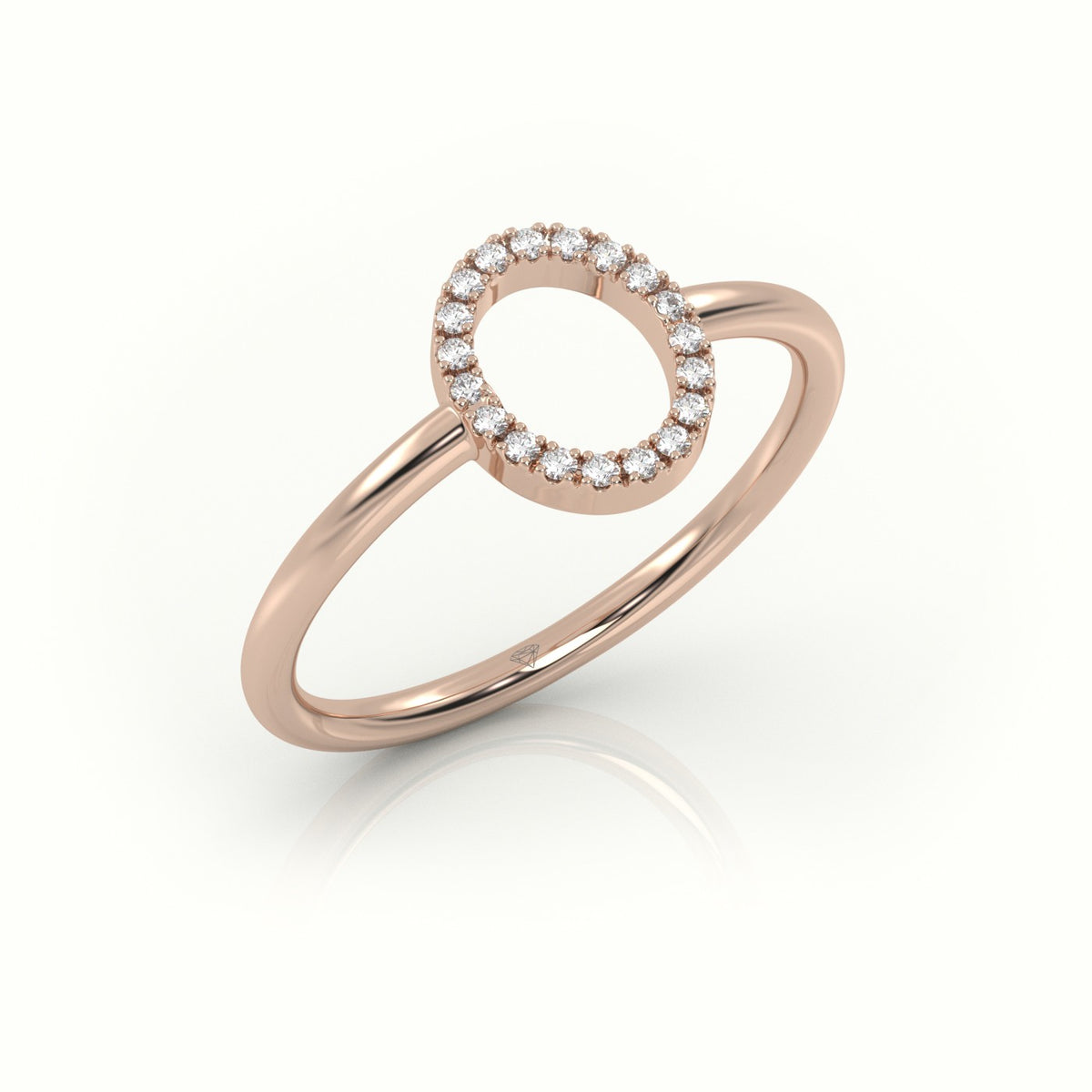Round Cut Diamonds “O” Initials Monogram Alphabet Ring — Rose Gold