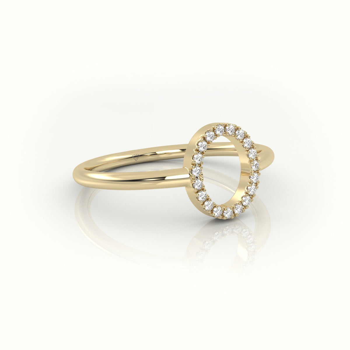 Round Cut Diamonds “O” Initials Monogram Alphabet Ring — Yellow Gold