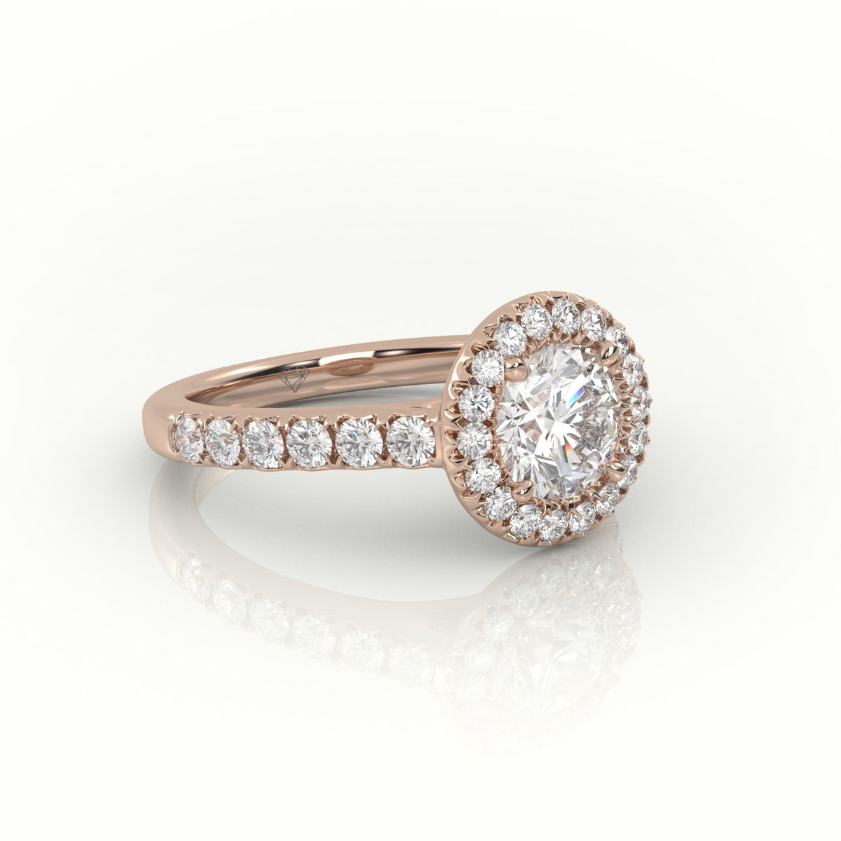 Round-Cut-Diamond 4 Prongs Halo Scallop Setting Engagement Ring — Rose Gold