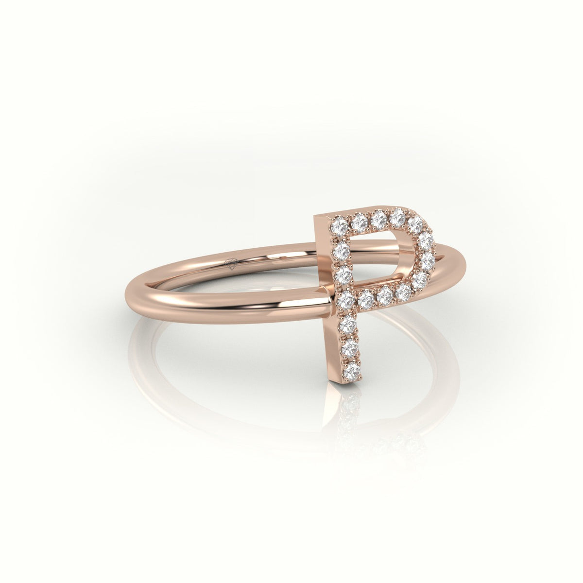 Round Cut Diamonds “P” Initials Monogram Alphabet Ring — Rose Gold