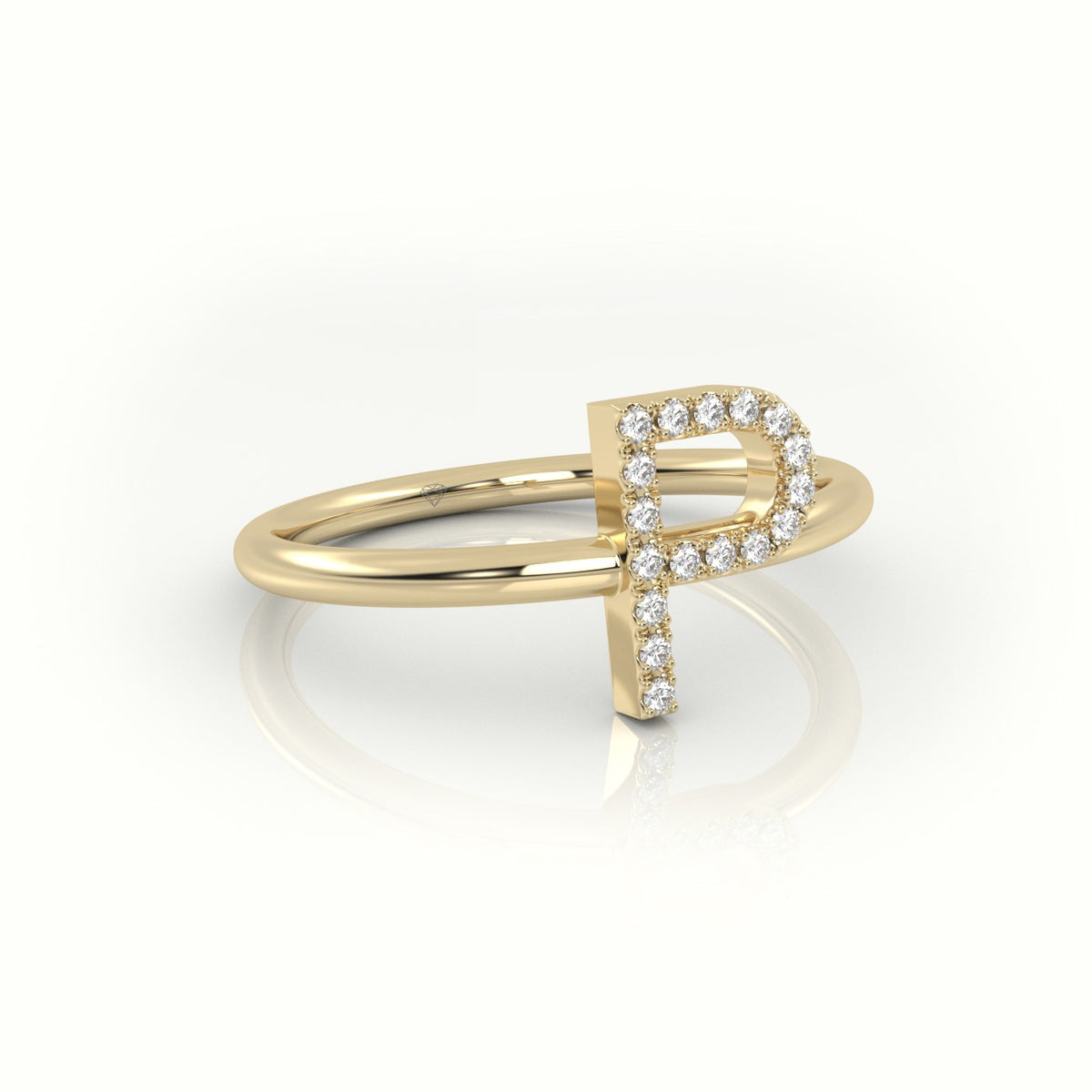 Round Cut Diamonds “P” Initials Monogram Alphabet Ring — Yellow Gold