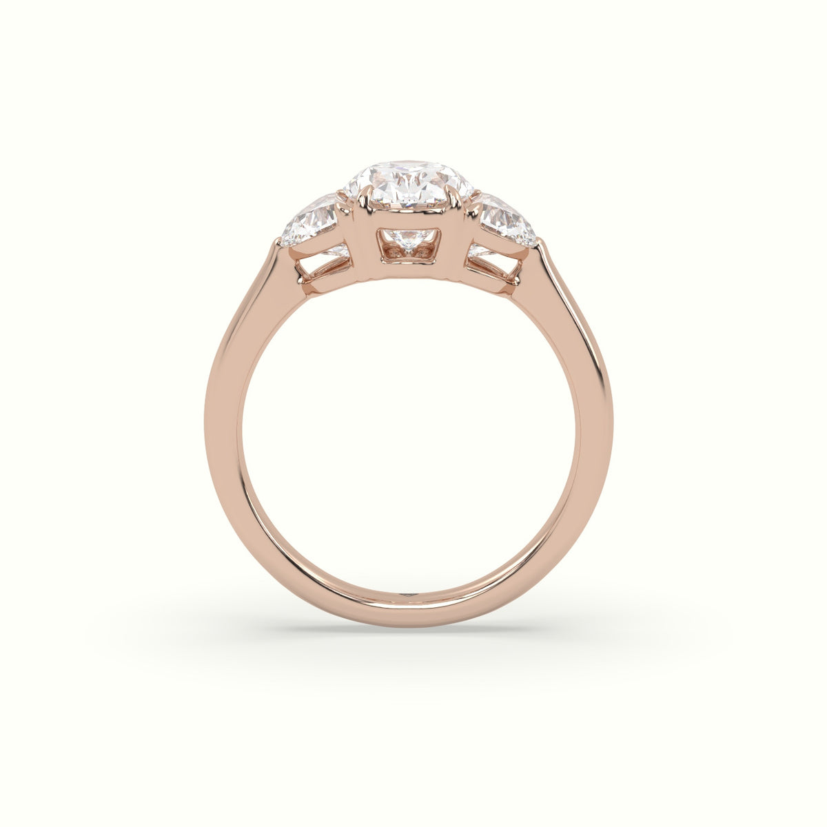 Oval Diamond Trilogy Half Moon Engagement Ring — Rose Gold