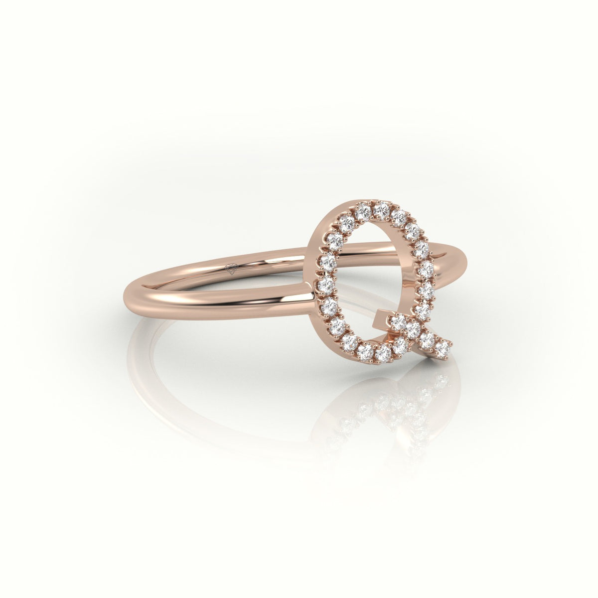 Round Cut Diamonds “Q” Initials Monogram Alphabet Ring — Rose Gold