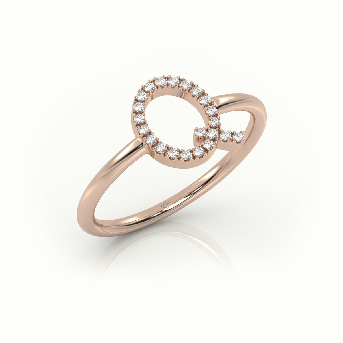 Round Cut Diamonds “Q” Initials Monogram Alphabet Ring — Rose Gold