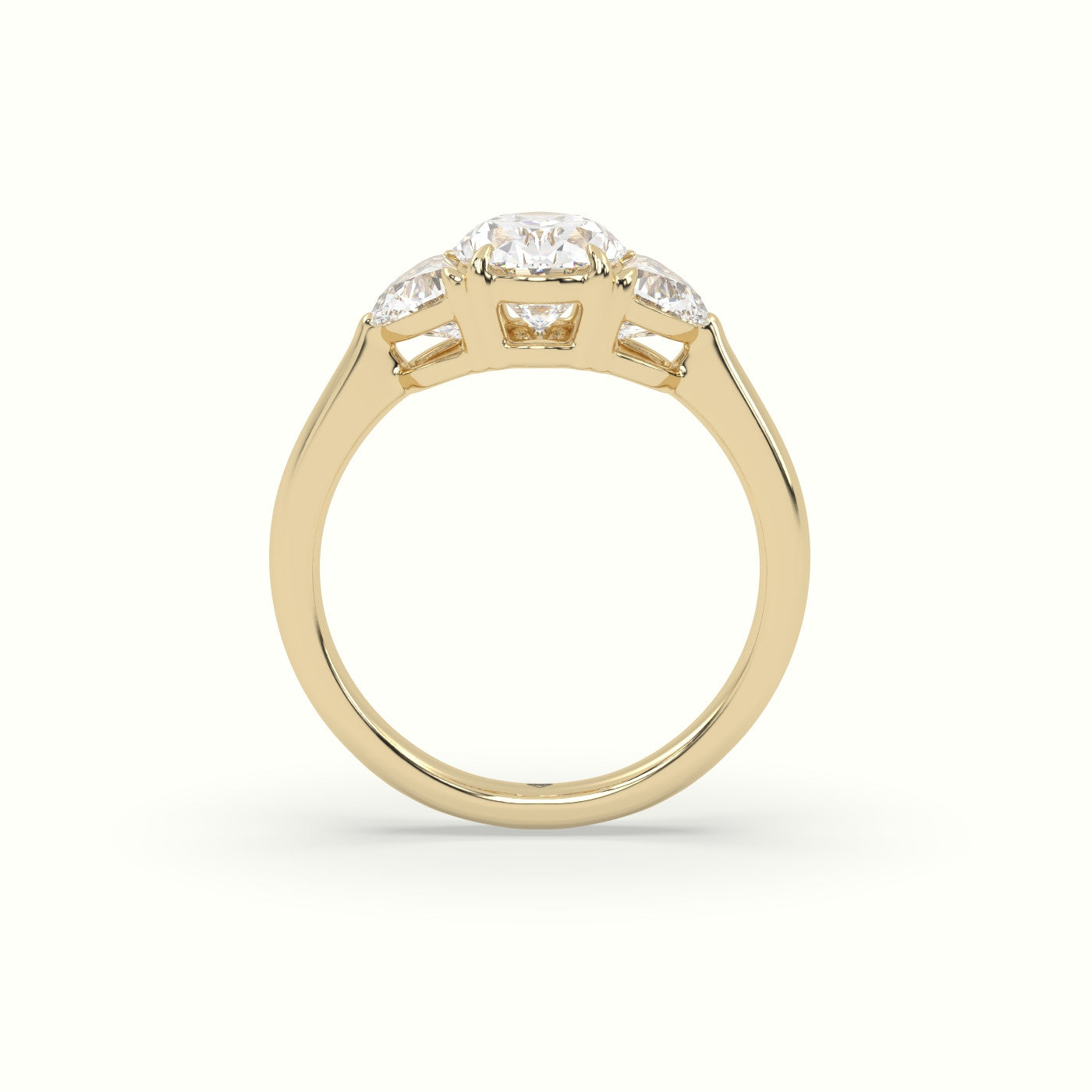 Oval Diamond Trilogy Half Moon Engagement Ring — Yellow Gold